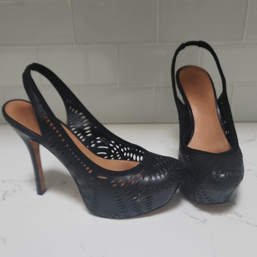 L.A.M.B. Black Cutout Slingback Heels